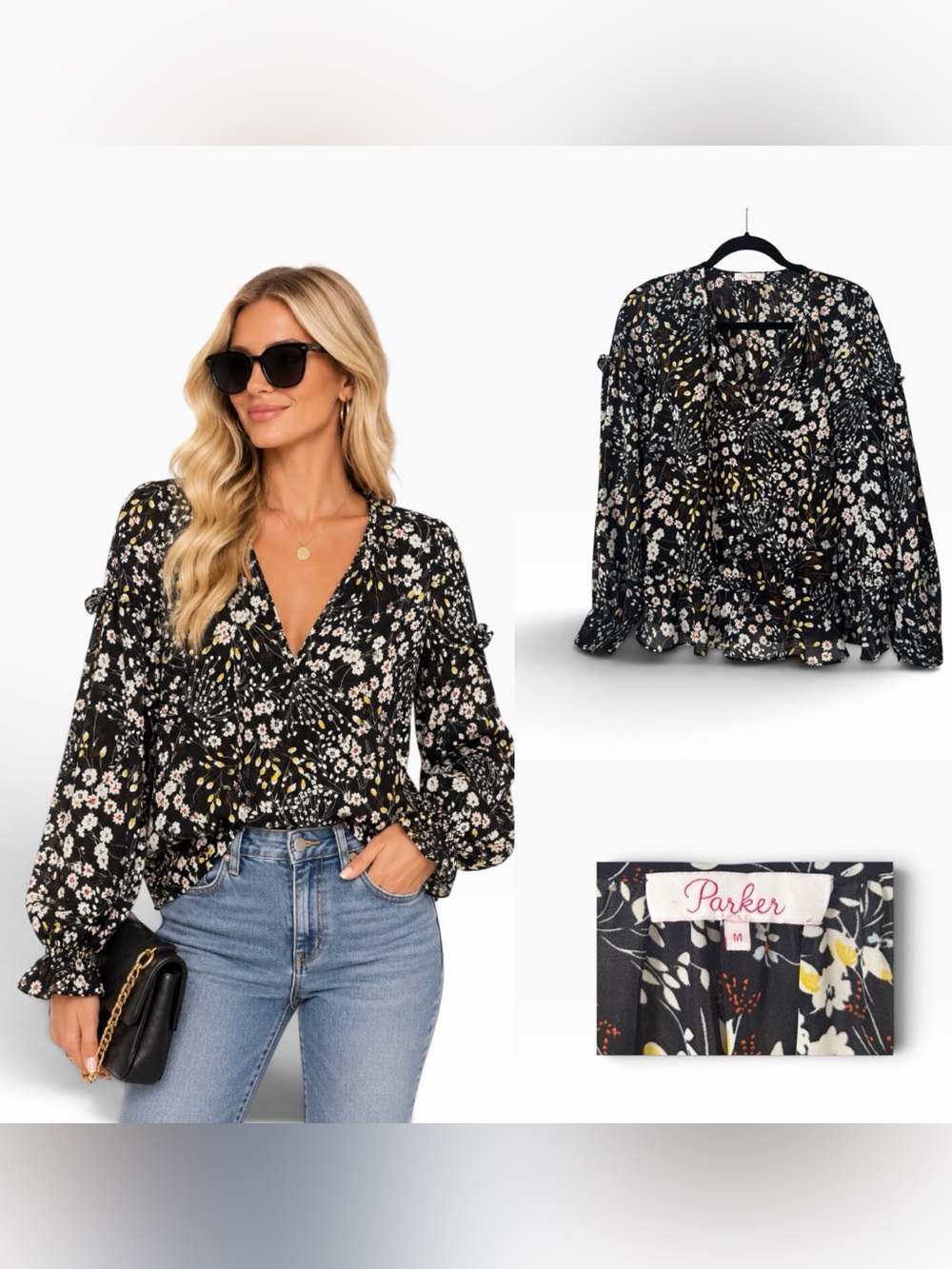 Parker Navy Floral Blouse